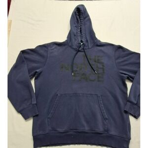 North Face hoodie sweatshirt men's Lg navy blue black logo graphic front pocket
